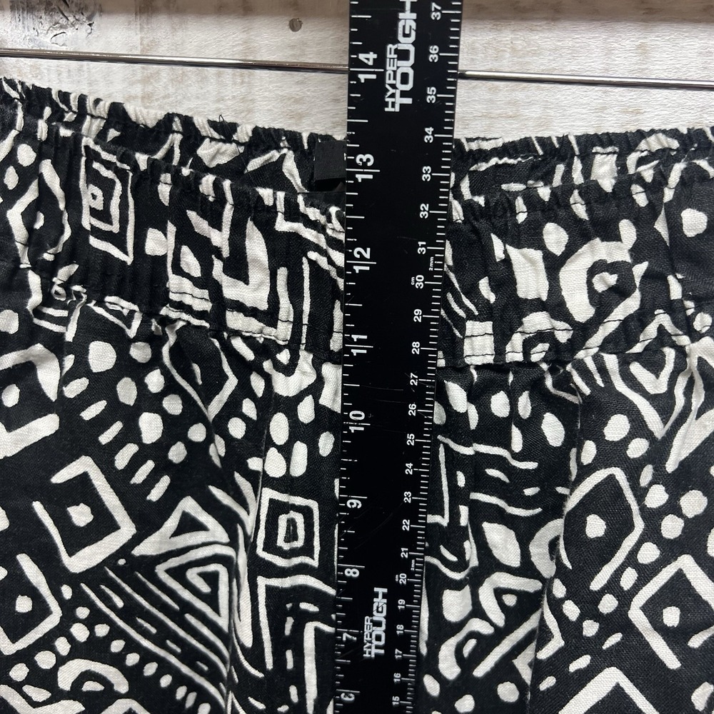Tahari Wide Leg Linen Pants Womens Medium Black White Elastic Waist Pockets - Picture 8 of 9